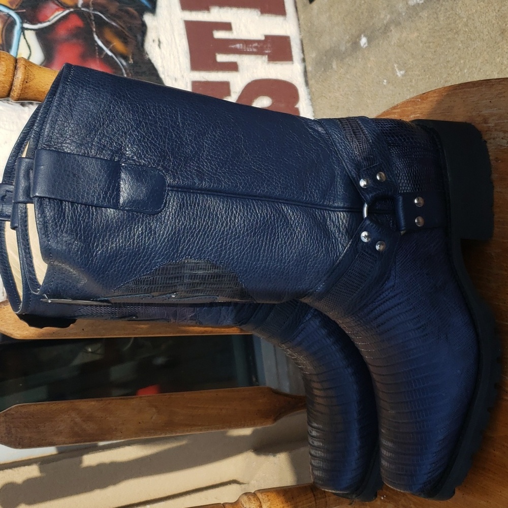 Mens Lizard Biker Boots - Picture 2 of 7